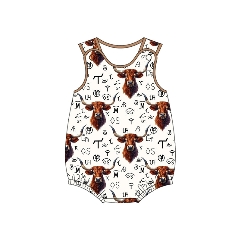 Baby Infant Boys Western Cow Branded Rompers