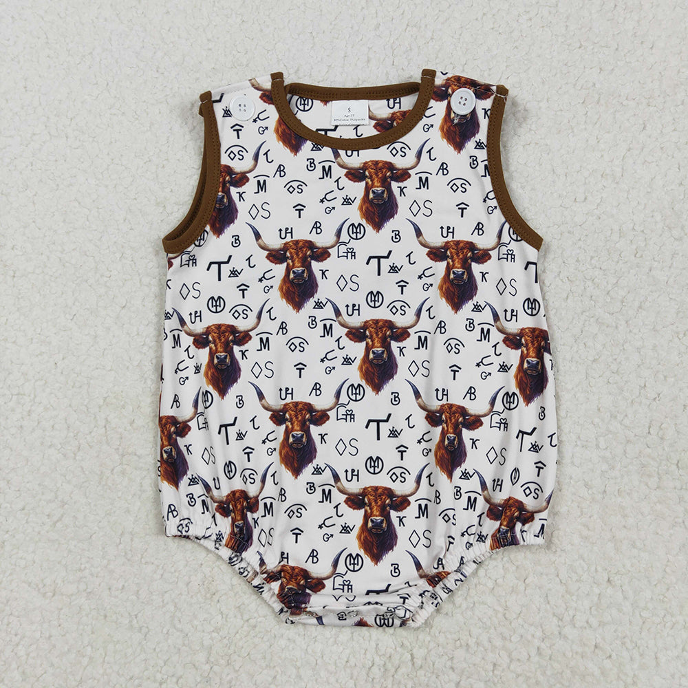 Baby Infant Boys Western Cow Branded Rompers