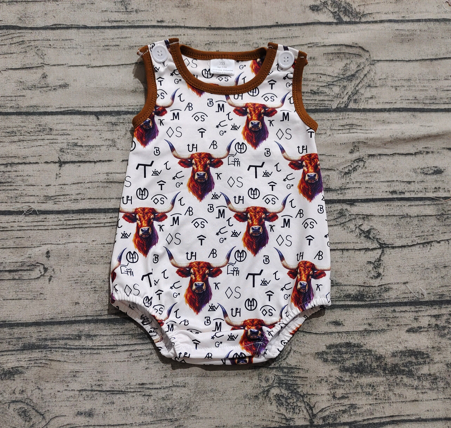 Baby Infant Boys Western Cow Branded Rompers