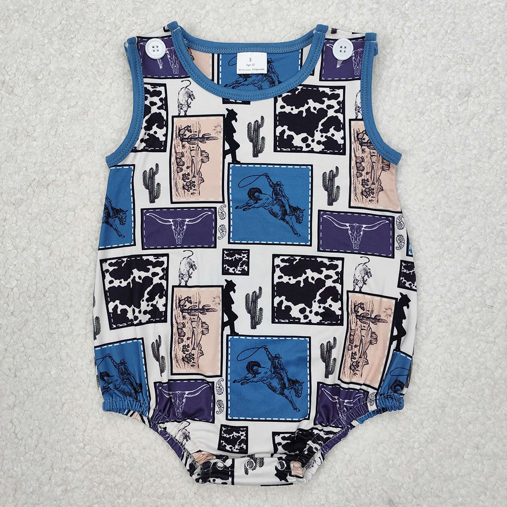 Baby Infant Boys Western Rodeo Cow Cactus Rompers