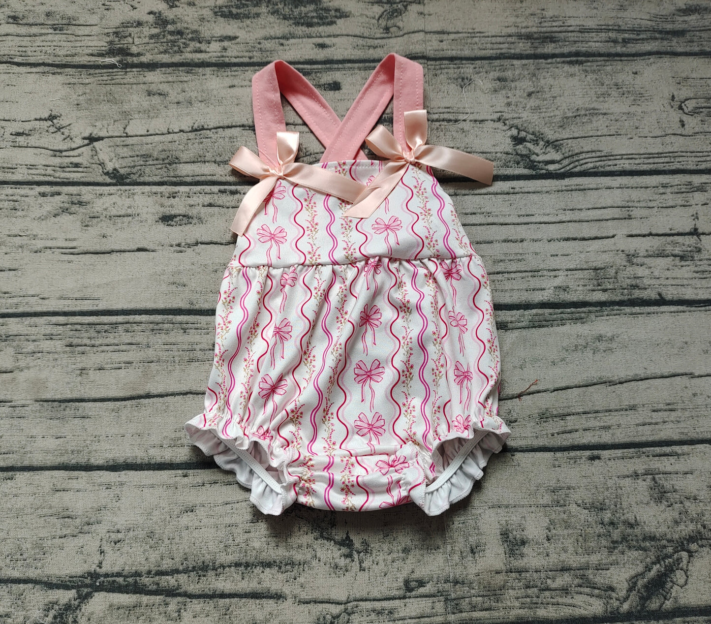 Baby Infant Girls Pink Flowers Bows Straps Rompers