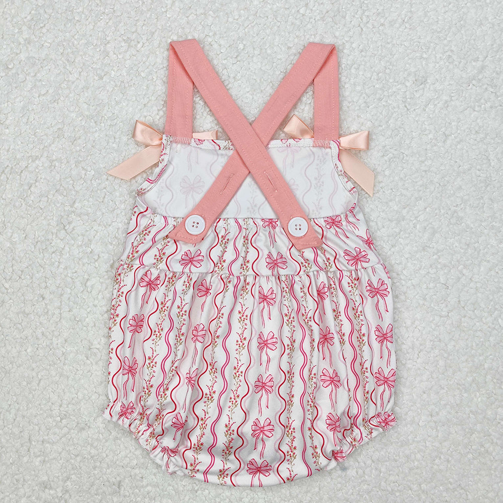 Baby Infant Girls Pink Flowers Bows Straps Rompers
