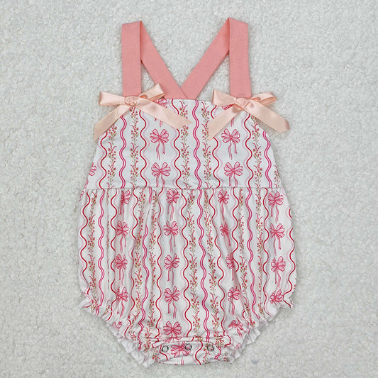 Baby Infant Girls Pink Flowers Bows Straps Rompers