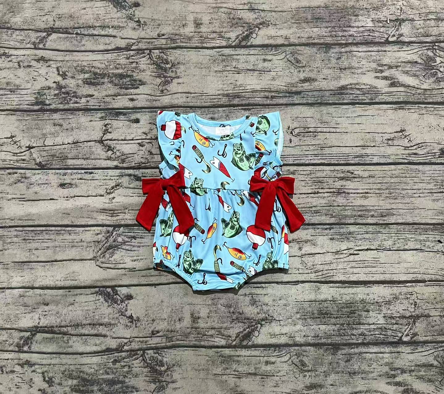 Baby Infant Girls Fishing Bows Ruffles Rompers