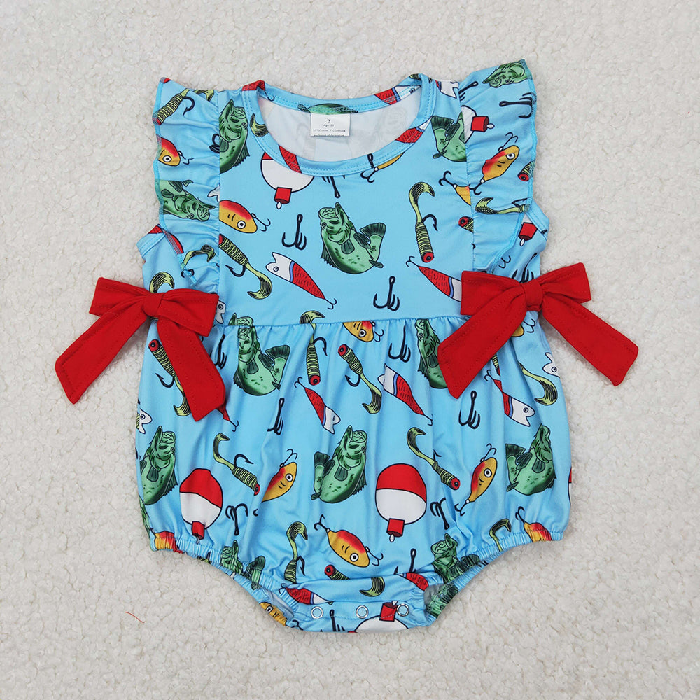 Baby Infant Girls Fishing Bows Ruffles Rompers