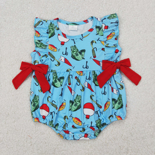 Baby Infant Girls Fishing Bows Ruffles Rompers