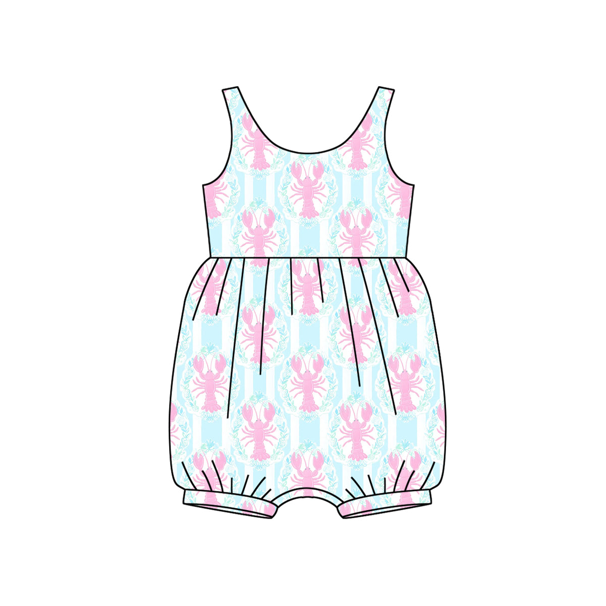 Baby Infant Girls Crawfish Blue Flowers Rompers preorder