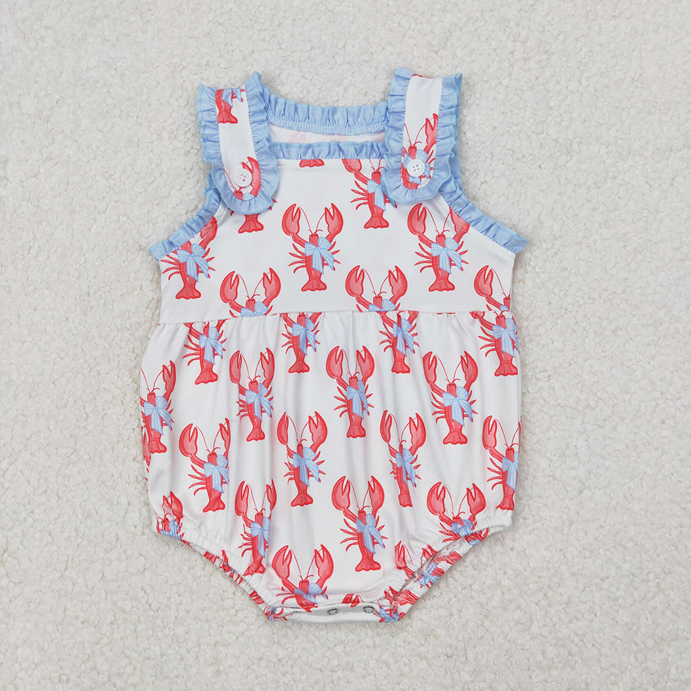 Baby Infant Girls Crawfish Bows Straps Rompers