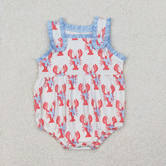 Baby Infant Girls Crawfish Bows Straps Rompers