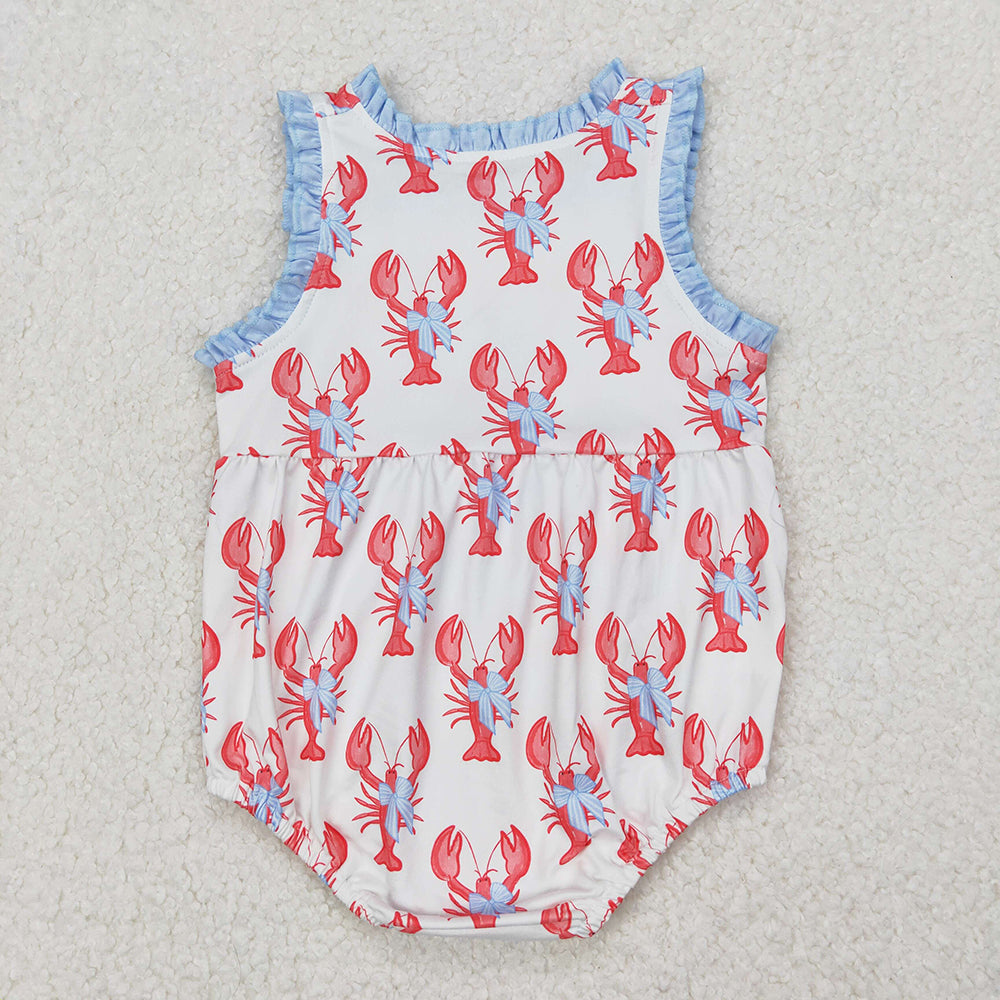 Baby Infant Girls Crawfish Bows Straps Rompers