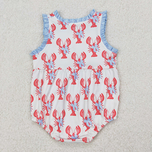 Baby Infant Girls Crawfish Bows Straps Rompers