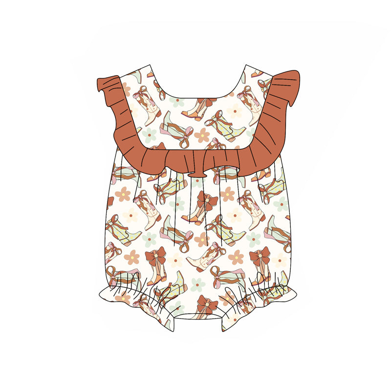 Baby Infant Girls Western Boots Bows Ruffles Rompers preorder