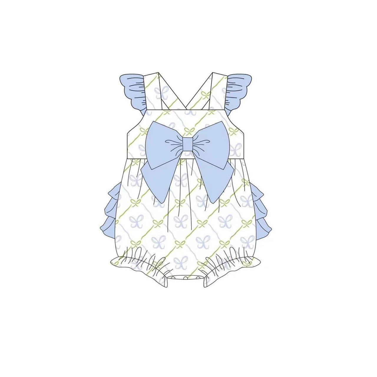 Baby Infant Girls Blue Bows Bubbles Rompers preorder