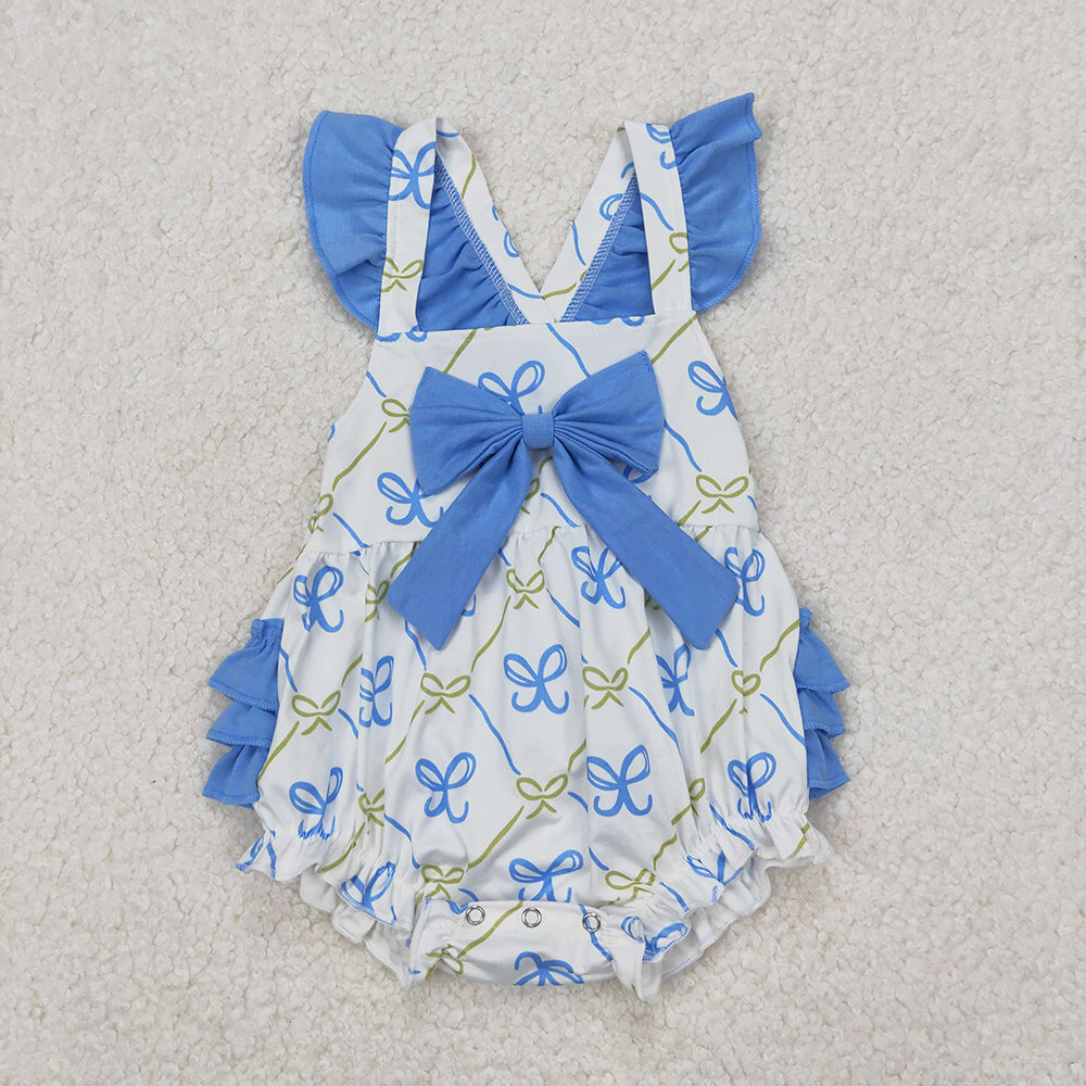 Baby Infant Girls Blue Bows Bubbles Rompers