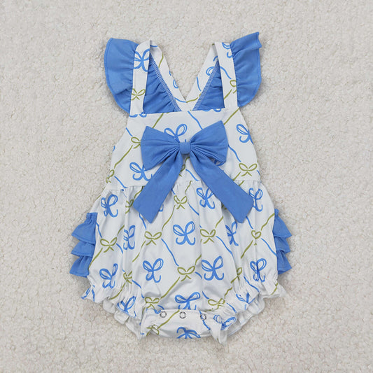 Baby Infant Girls Blue Bows Bubbles Rompers