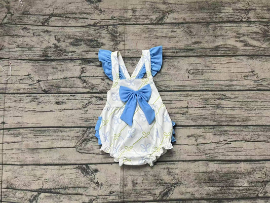 Baby Infant Girls Blue Bows Bubbles Rompers preorder