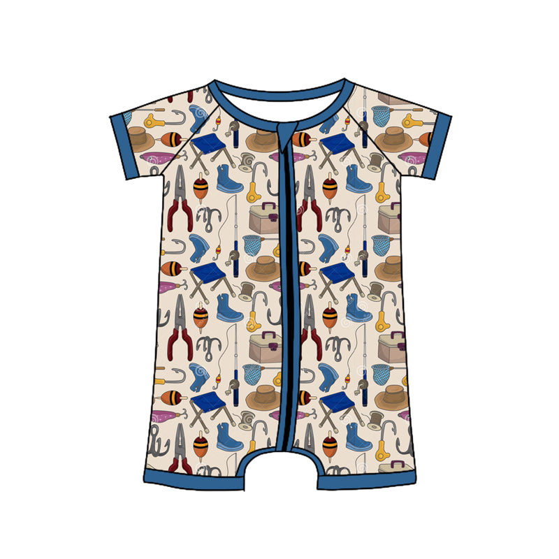 Baby Infant Boys Fishing Zip Short Sleeve Rompers preorder