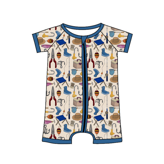 Baby Infant Boys Fishing Zip Short Sleeve Rompers preorder
