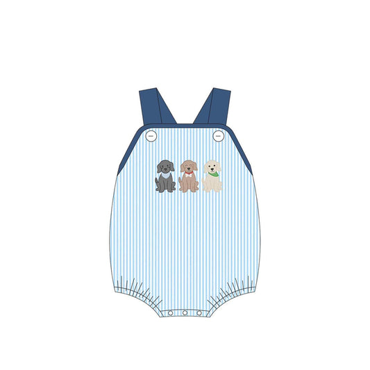 Baby Infant Boys Blue Stripes Cute Dogs Straps Rompers preorder