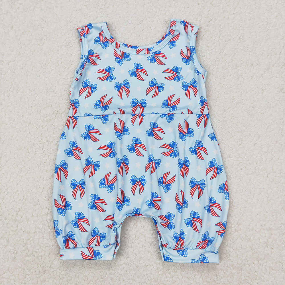 Baby Infant Girls 4th Of July Bows Summer Rompers