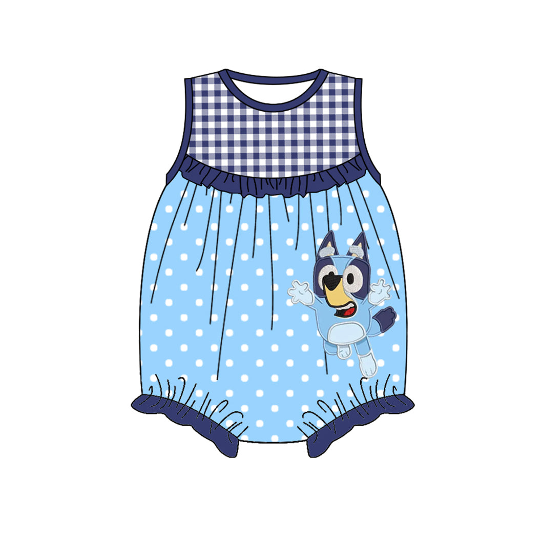 Baby Infant Girls Blue Dots Dogs Sleeveless Rompers preorder