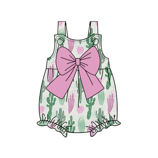 Baby Infant Girls Pink Cactus Big Bow Rompers preorder