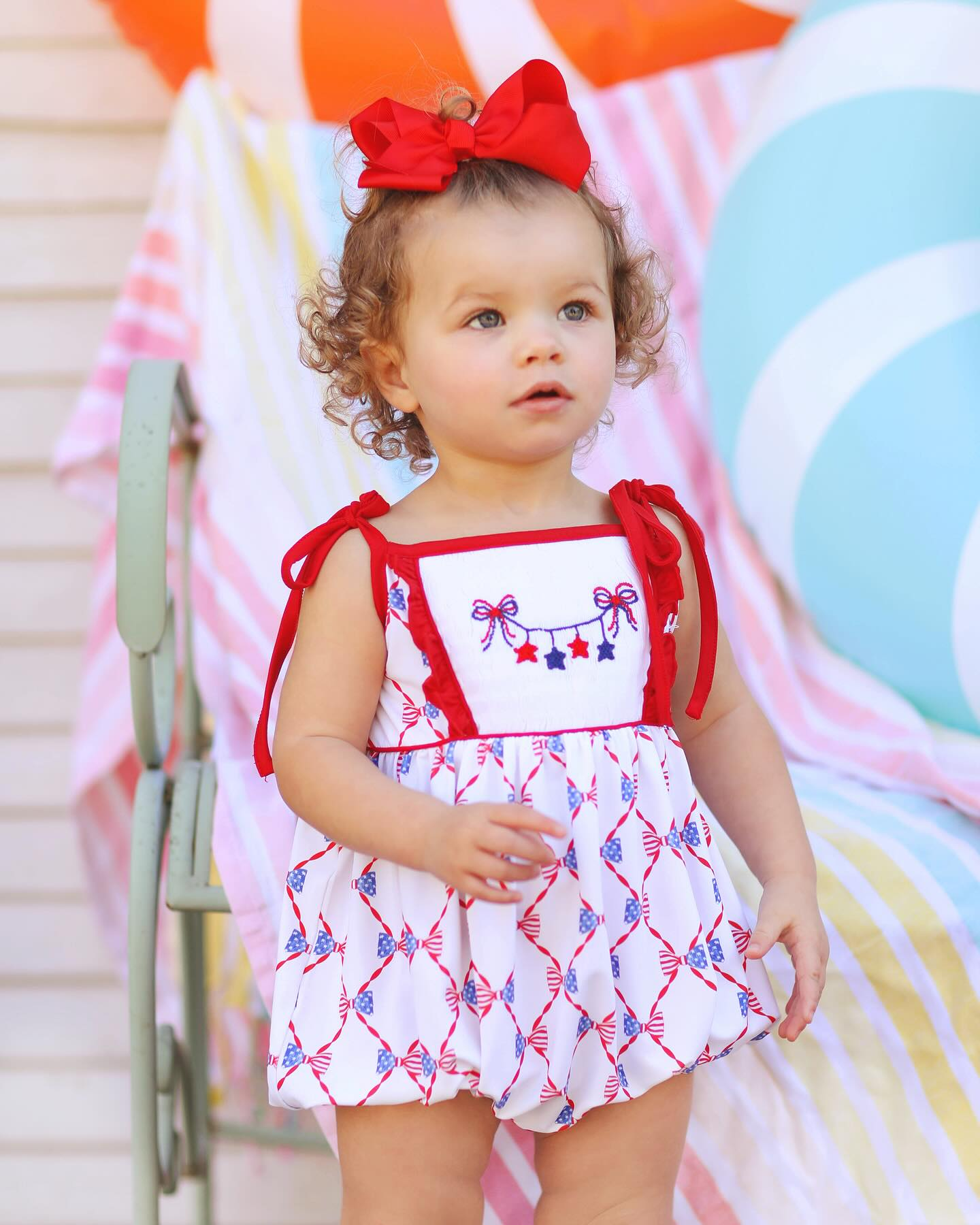 Baby Infant Girls 4th Of July Stars Bows Rompers preorder