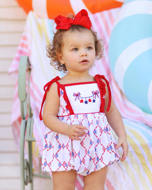 Baby Infant Girls 4th Of July Stars Bows Rompers preorder