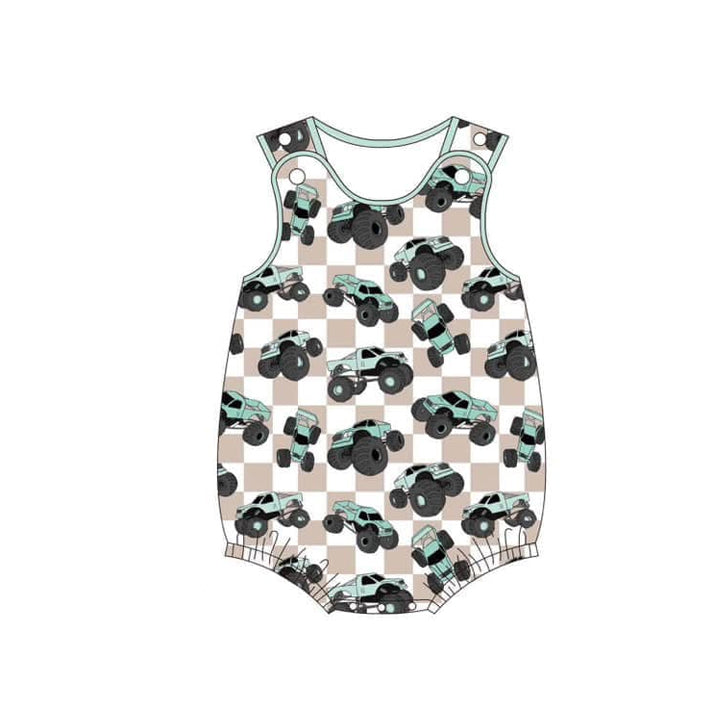 Baby Infant Boys Khaki Trucks Sleeveless Rompers preorder