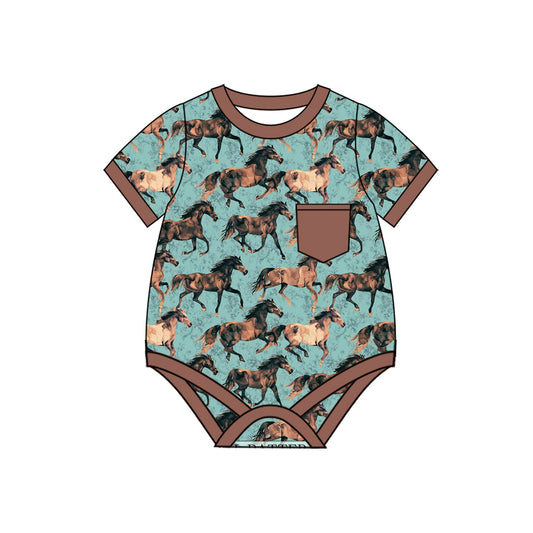 Baby Infant Boys Western Horse Pocket Rompers preorder