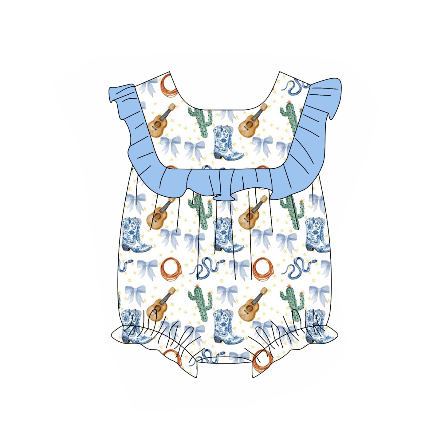 Baby Infant Girls Western Boots Cactus Ruffle Rompers preorder