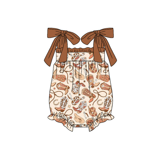Baby Infant Girls Western Boots Straps Rompers preorder