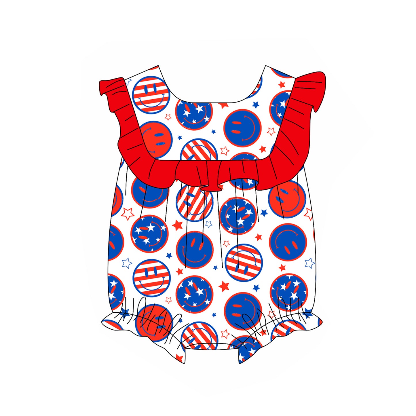Baby Infant Girls 4th Of July Smile Ruffle Rompers preorder
