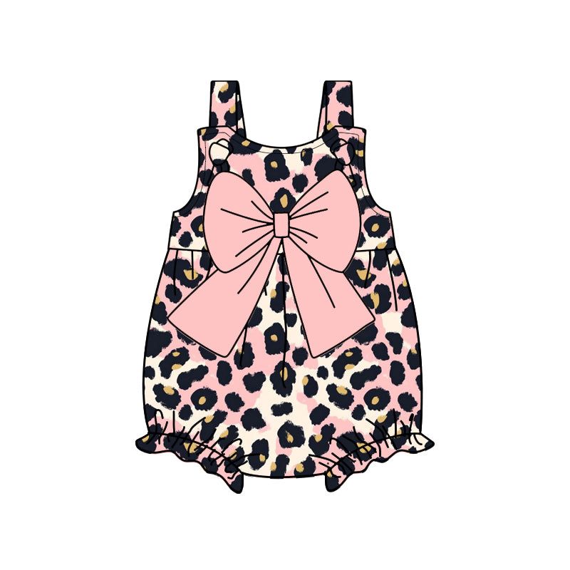 Baby Infant Girls Pink Leopard Bow Straps Rompers preorder