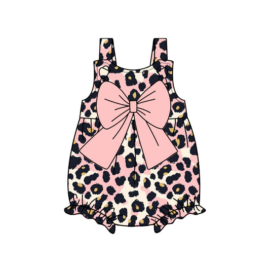 Baby Infant Girls Pink Leopard Bow Straps Rompers preorder