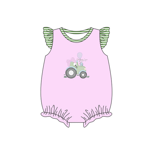 Baby Infant Girls Truck Flutter Sleeve Rompers preorder