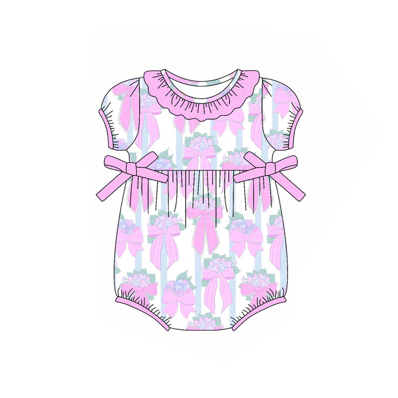 Preorder moq 5 Baby Infant Girls Pink Flowers Bows Ruffle Rompers