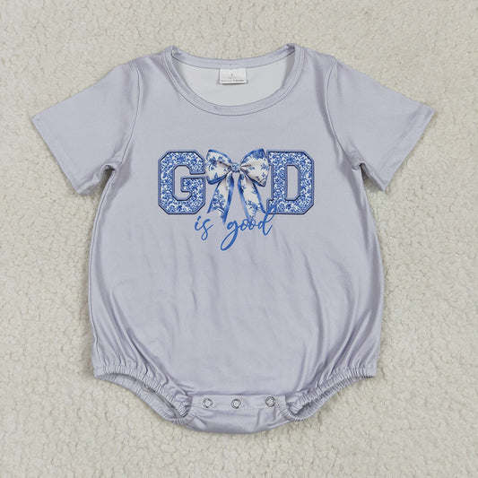 Baby Infant Girls Grey God Is Good Bow Rompers
