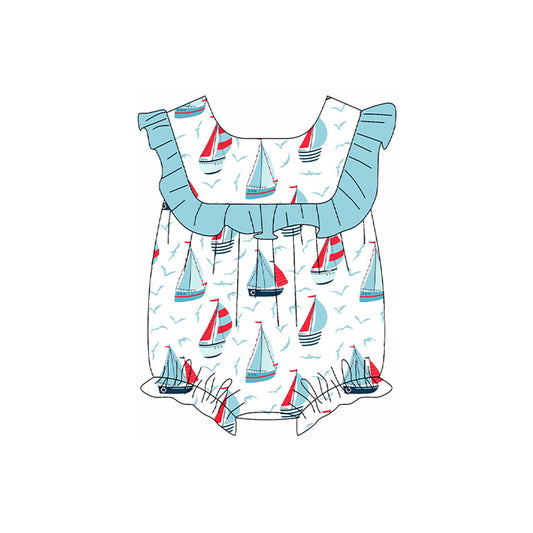 Baby Infant Girls Sailboat Ruffle Rompers preorder