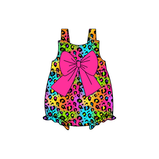Preorder moq 5 Baby Infant Girls Pink Leopard Bow Straps Rompers