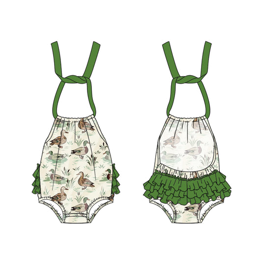 Baby Infant Girls Southern Ducks Green Halter Rompers preorder
