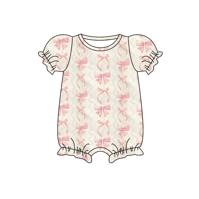 Baby Infant Girls Pink Bows Short Sleeve Rompers preorder