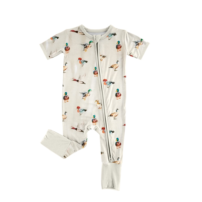Baby Infant Boys Ducks Hunting Zip Short Sleeve Rompers preorder