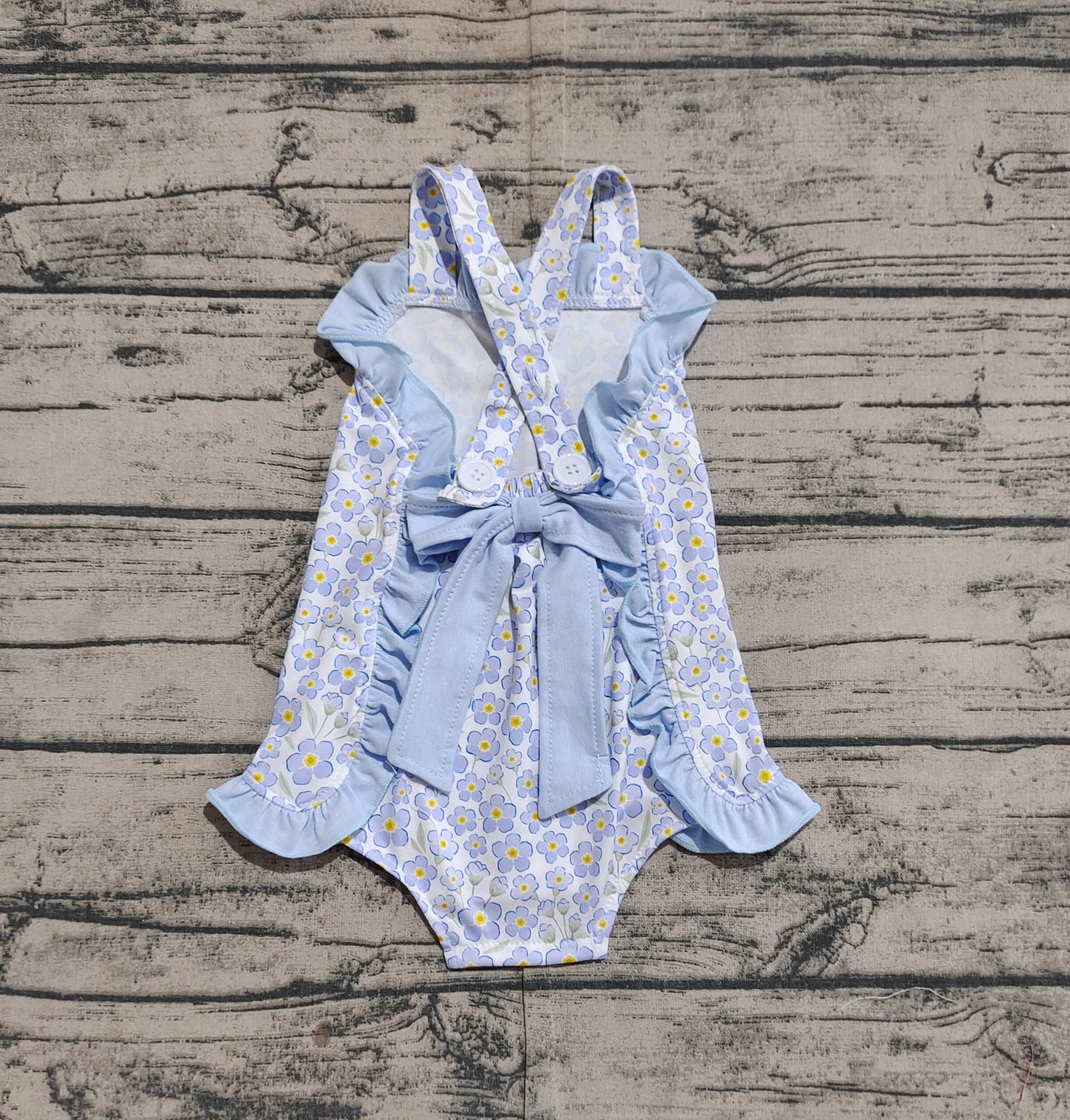 Baby Infant Girls Blue Flowers Straps Rompers