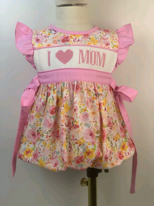 Baby Infant Girls I Love Mom Pink Flowers Bows Rompers preorder