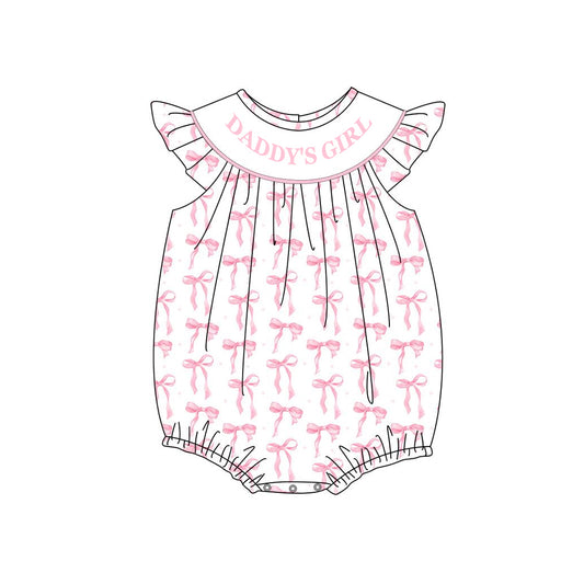 Baby Infant Girls Daddy's Girl Bows Flutter Sleeve Rompers preorder