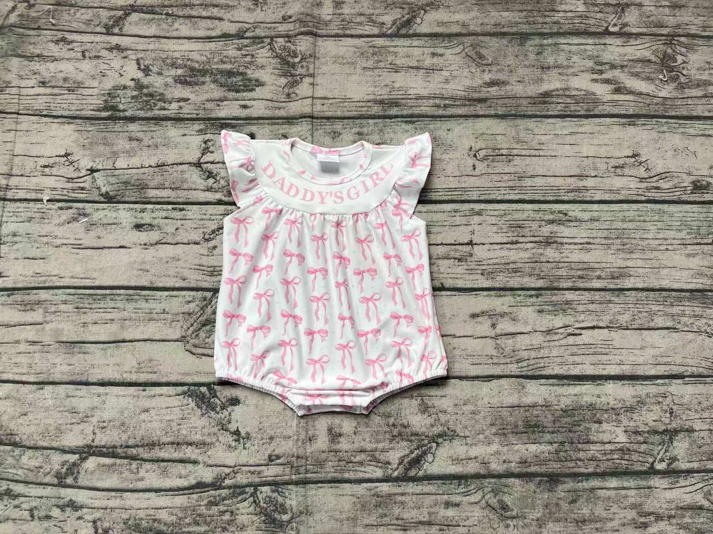 Baby Infant Girls Daddy's Girl Bows Flutter Sleeve Rompers preorder