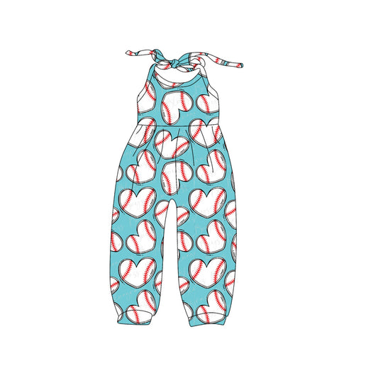 Baby Girls Baseball Hearts Halter Jumpsuits preorder