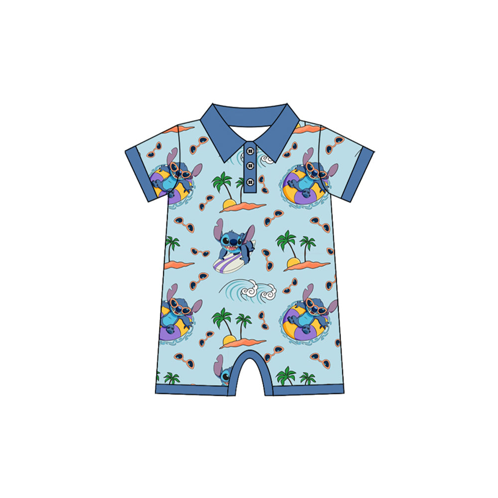 Baby Infant Boys Blue Mouse Short Sleeve Rompers preorder