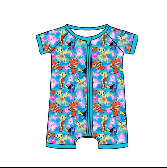 Baby Infant Boys Cartoon Fish Zip Rompers preorder